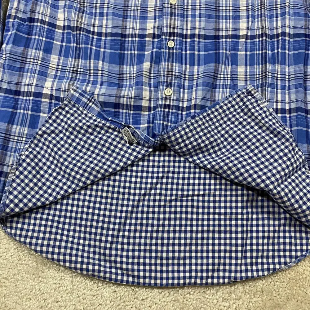 Polo Ralph Lauren Shirt Mens L Blue Plaid Gingham Button Down Pony Double Face